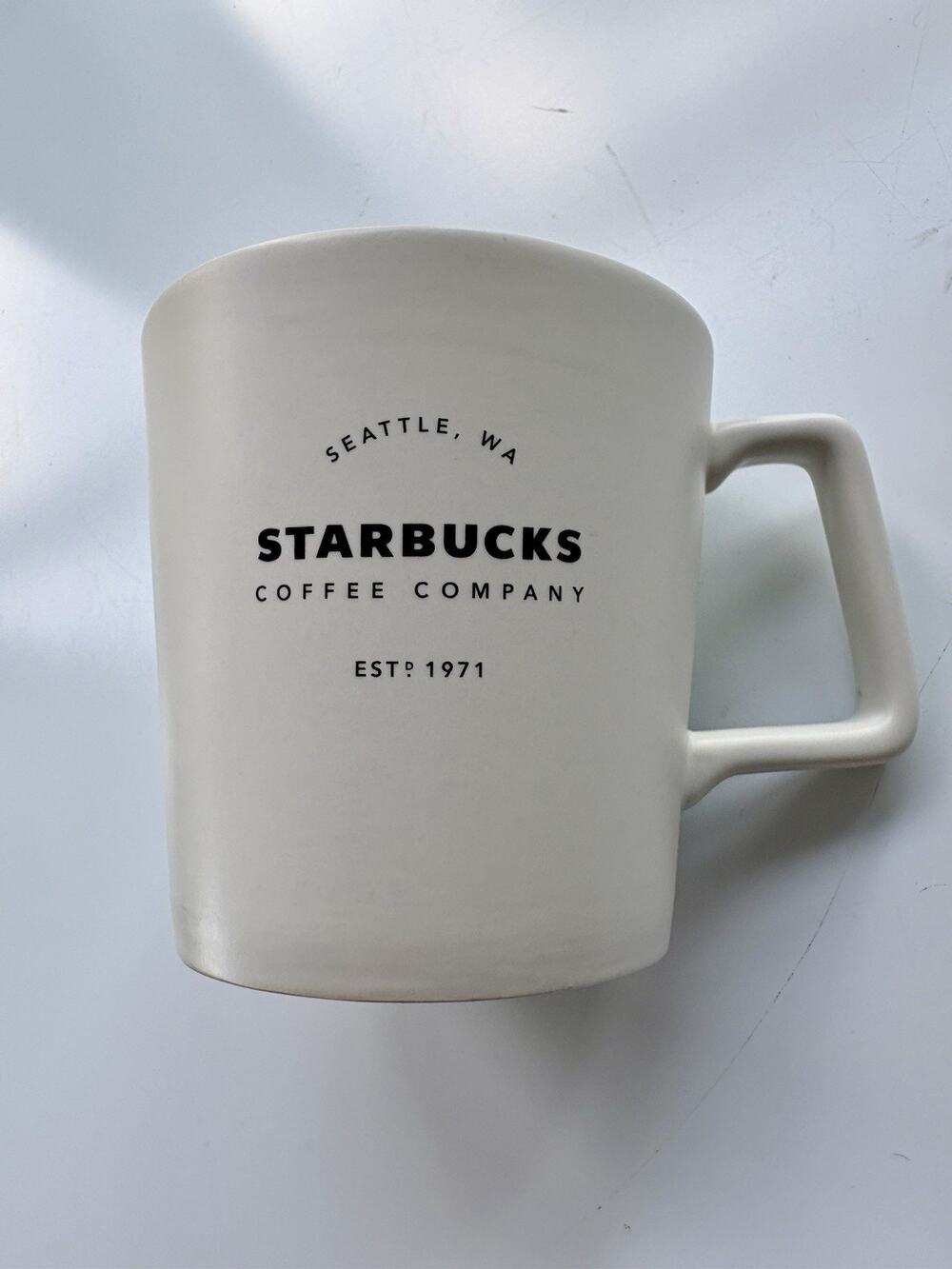 Starbucks 18 oz Mug Off White Matte Finish Ceramic Coffee 2018 Lrg Square Handle